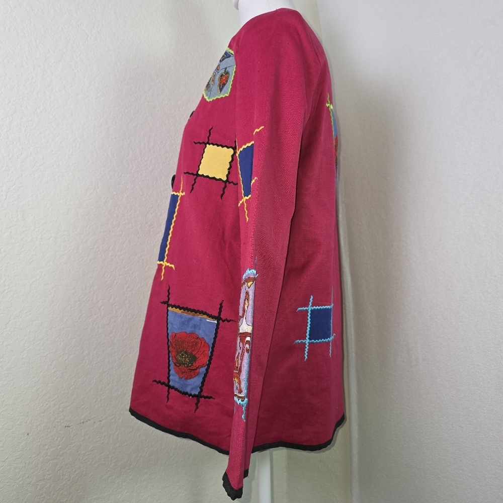 Allure Vtg Patchwork Embroidered Jacket Medium Ar… - image 3